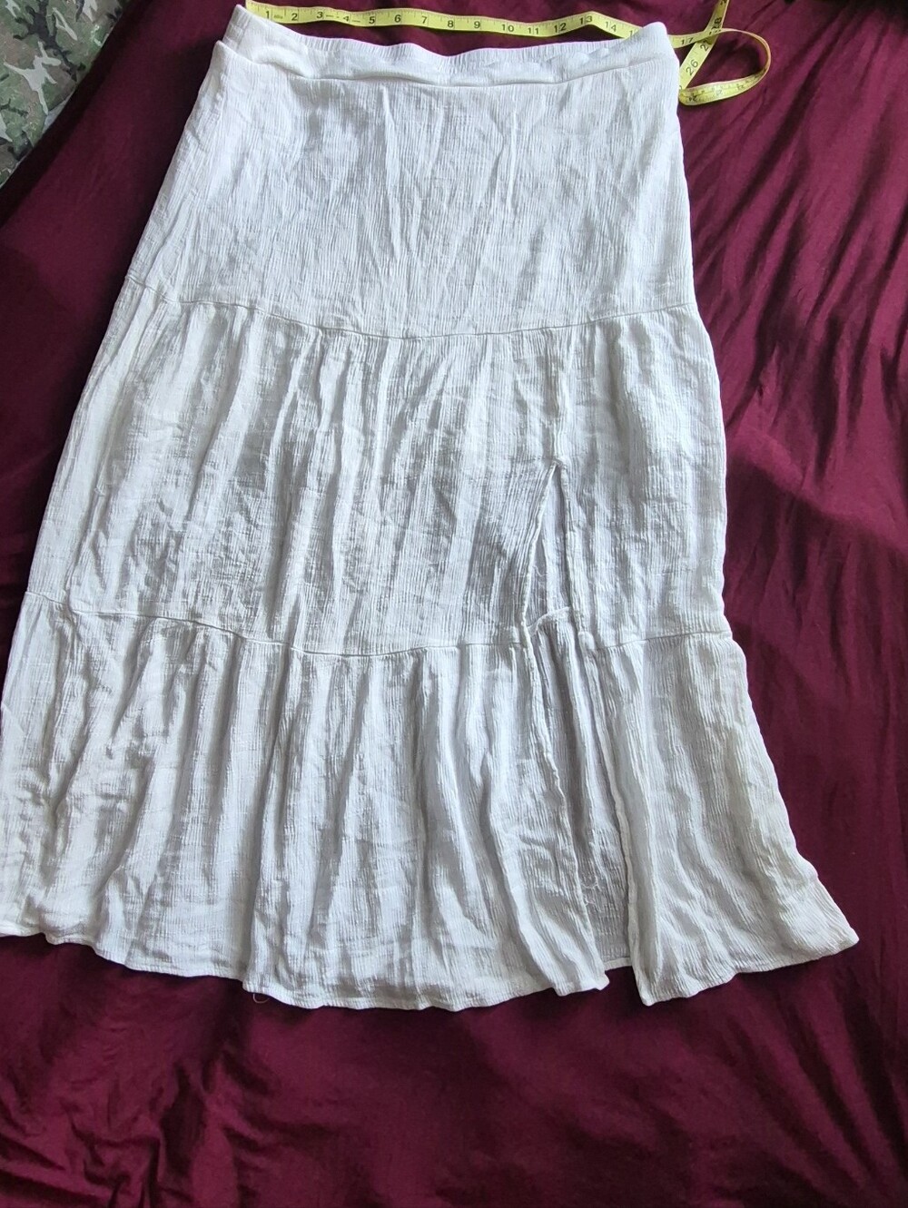 Nine West White Crepe Tiered Maxi Skirt with Slit XL